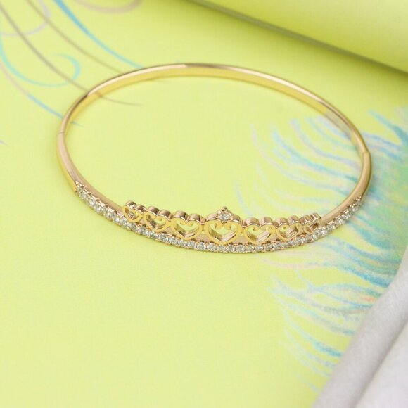 Rose Gold Bangle with Heart & Stone Accent, XPBL0414 - Picture 3 of 11